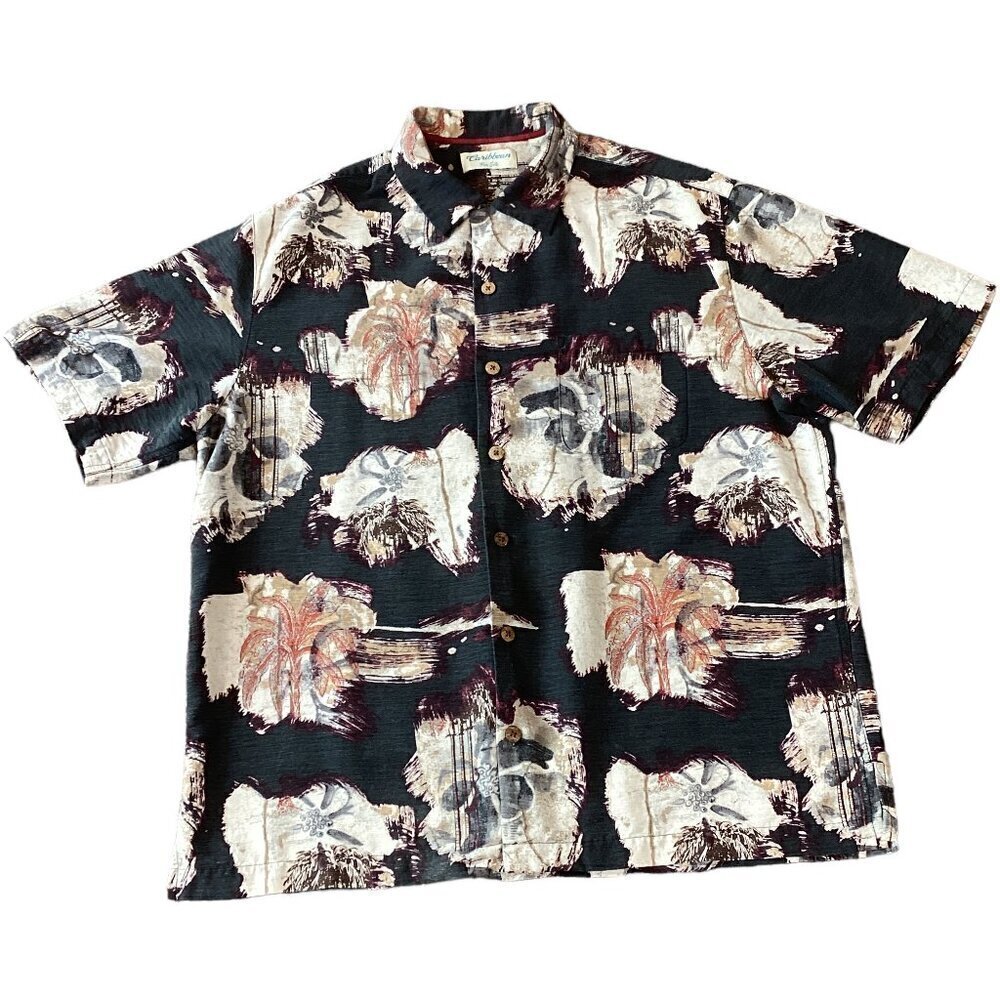 Caribbean Pure Silk Mens‎ L Hawaiian Tropical Casual Button-Up Shirt 301G